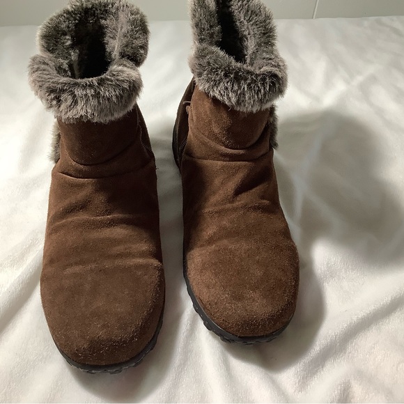 Khombu brown leather faux fur zip up boots size 10 - Picture 2 of 11